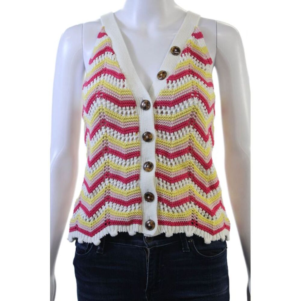 Cotton By Autumn Cashmere Womens Cropped Pink Button Up V Neck Tank Top Size XS